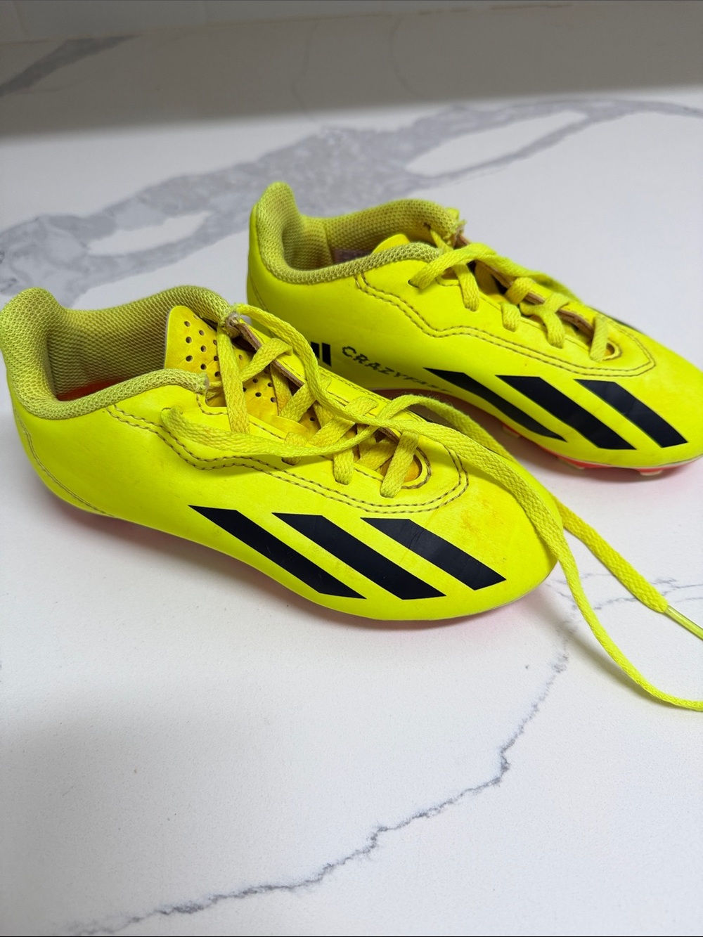 adidas Kids Neon Yellow Soccer Sneakers with Black Stripes